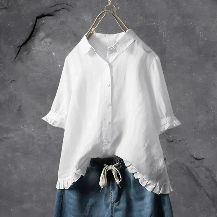 Leichte Sommerbluse für Damen mit Rüschen Saum und lockerem Schnitt