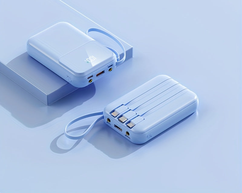 Kompakte 10000mAh Powerbank mit 4 integrierten Kabeln – Schnellladegerät mit Digitalanzeige
