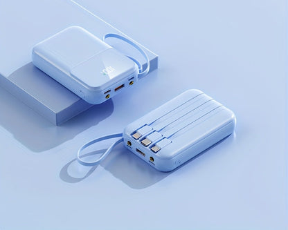 Kompakte 10000mAh Powerbank mit 4 integrierten Kabeln – Schnellladegerät mit Digitalanzeige