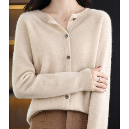 Bérélie - Damen-Cardigan mit Bootsausschnitt aus reiner Merinowolle, Cashmere-Stil, einfarbig