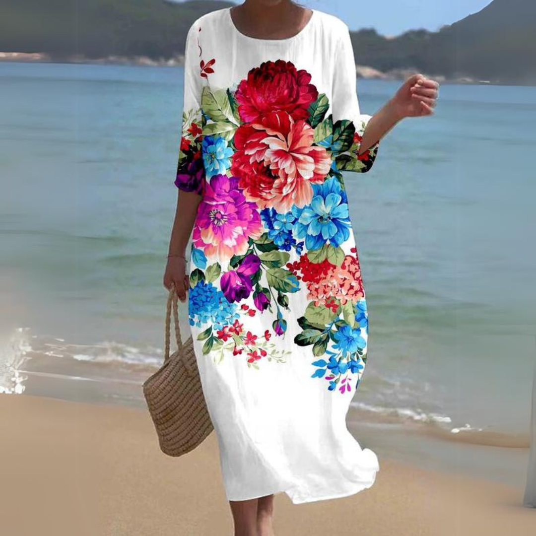 Briselle - Elegantes und Leichtes Maxikleid mit Floralprint und Halbarmen