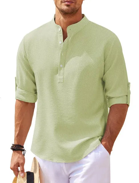Leichtes Waffelstruktur Henley Shirt für Herren – Atmungsaktives Freizeitshirt mit Stehkragen