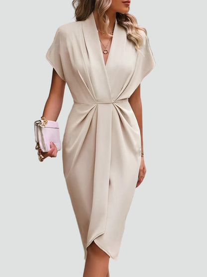 Elegantes Wickelkleid mit V-Ausschnitt – Figurbetontes Midikleid für Damen