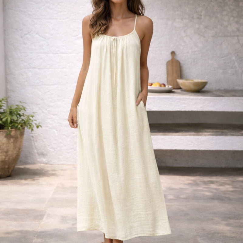 Maxikleid mit Spaghettiträgern für Damen – Luftiges Sommerkleid mit Offenem Rücken & Lockerer Passform