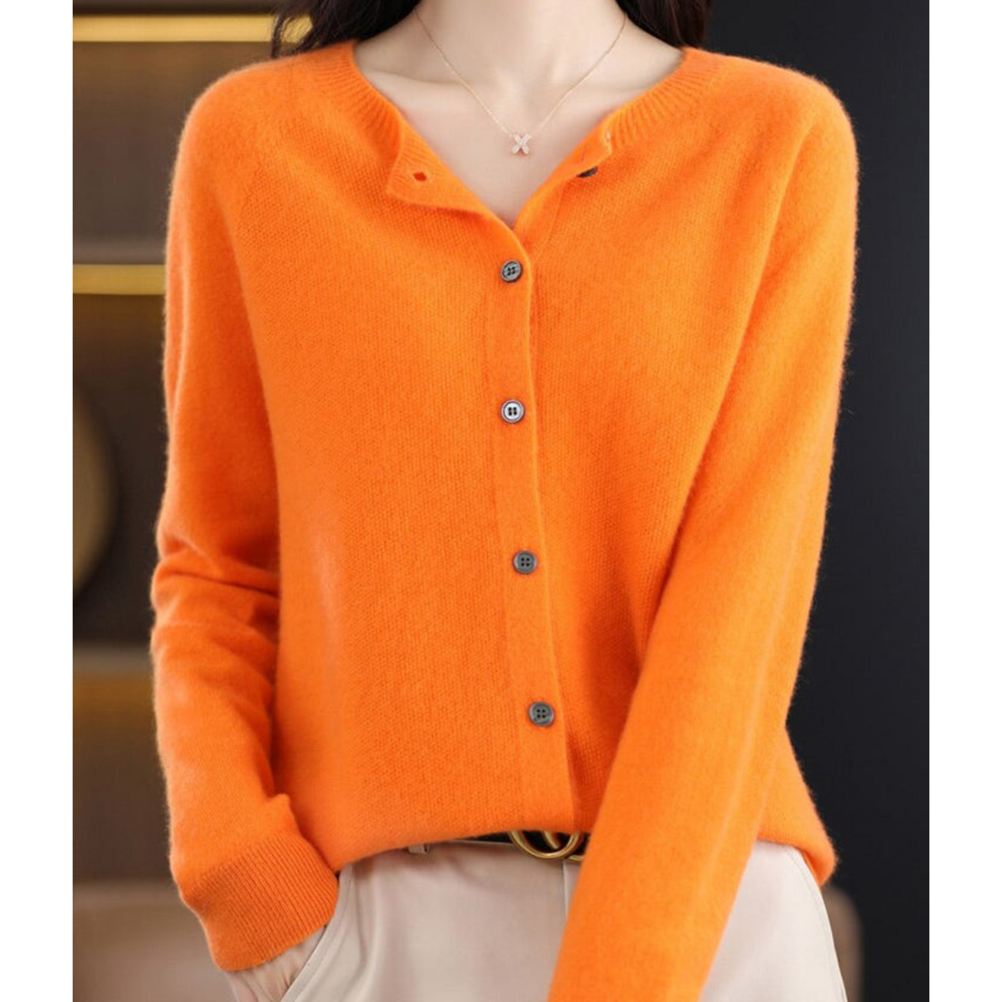 Bérélie - Damen-Cardigan mit Bootsausschnitt aus reiner Merinowolle, Cashmere-Stil, einfarbig