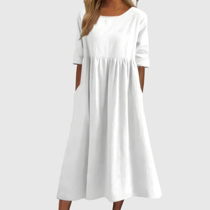 Séphira - Elegantes, Bequemes und Leichtes Kleid für Frühling und Sommer, mit 3/4-Ärmeln und Rundhalsausschnitt, in Einfarbig