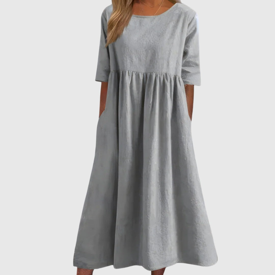 Séphira - Elegantes, Bequemes und Leichtes Kleid für Frühling und Sommer, mit 3/4-Ärmeln und Rundhalsausschnitt, in Einfarbig