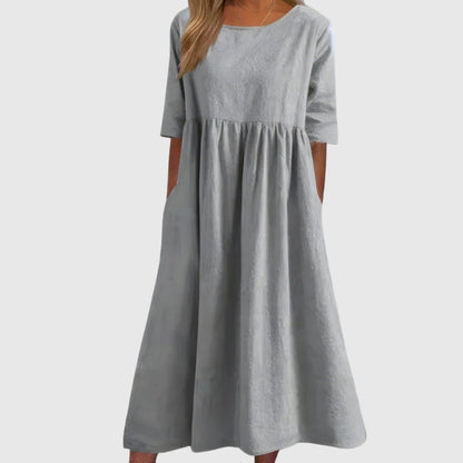 Séphira - Elegantes, Bequemes und Leichtes Kleid für Frühling und Sommer, mit 3/4-Ärmeln und Rundhalsausschnitt, in Einfarbig