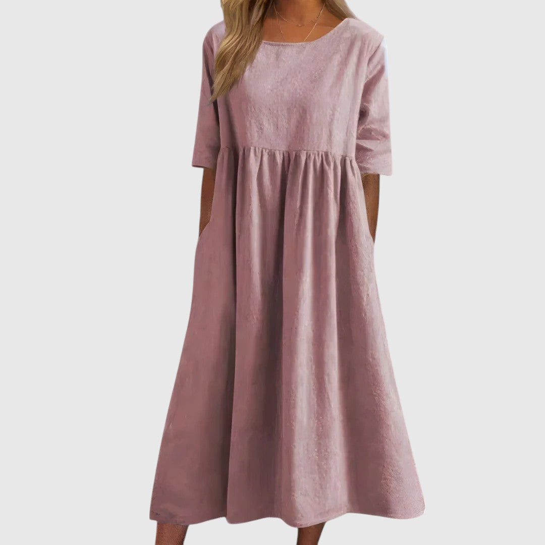Séphira - Elegantes, Bequemes und Leichtes Kleid für Frühling und Sommer, mit 3/4-Ärmeln und Rundhalsausschnitt, in Einfarbig