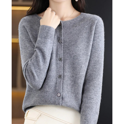 Bérélie - Damen-Cardigan mit Bootsausschnitt aus reiner Merinowolle, Cashmere-Stil, einfarbig