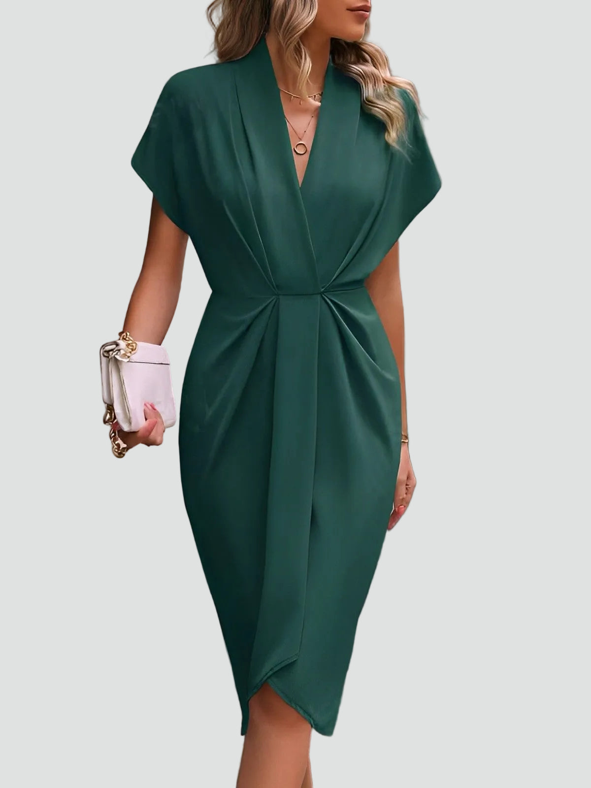 Elegantes Wickelkleid mit V-Ausschnitt – Figurbetontes Midikleid für Damen
