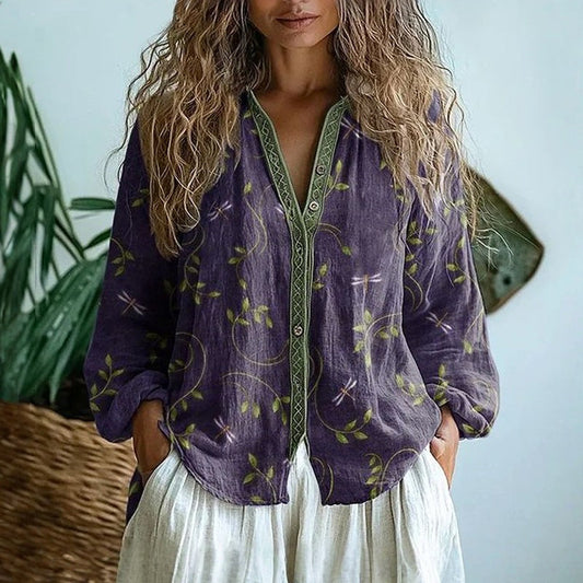 Rosélune - Bohemian Frühlingsweste mit Knöpfen, Vintage Blumenmuster und langen weiten Ärmeln