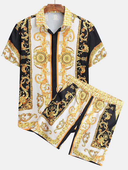 Stylisches Sommer Set mit Barock-Print – Kurzarm Hemd & Shorts für Herren