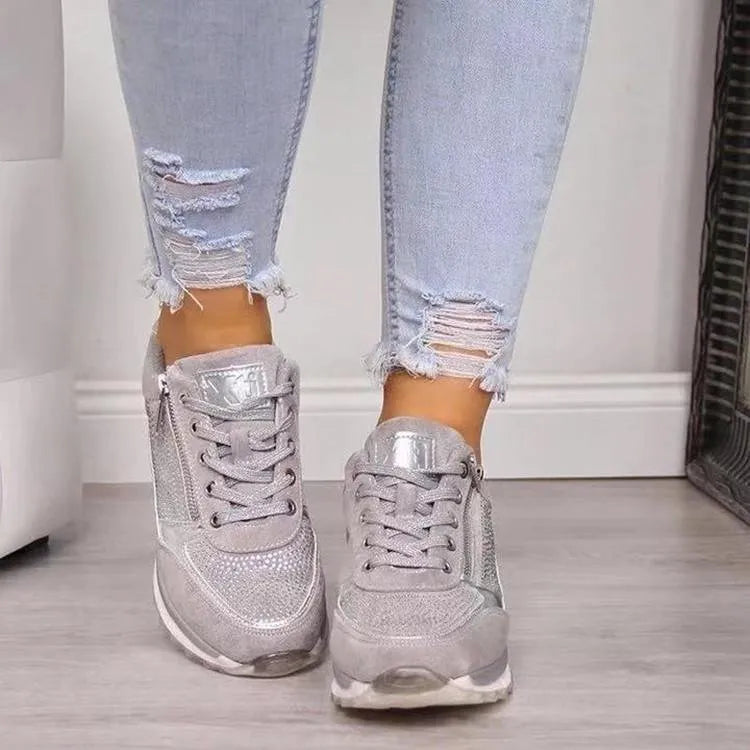 Ysaline - Ergonomische, Bequeme und Elegante Sneakers für Lange Spaziergänge und City-Trips mit Glänzenden Schnürsenkeln und Reißverschluss