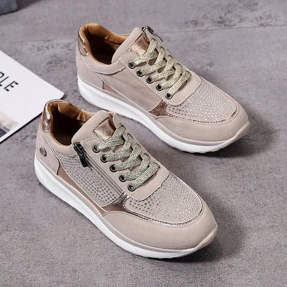 Ysaline - Ergonomische, Bequeme und Elegante Sneakers für Lange Spaziergänge und City-Trips mit Glänzenden Schnürsenkeln und Reißverschluss
