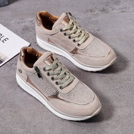 Ysaline - Ergonomische, Bequeme und Elegante Sneakers für Lange Spaziergänge und City-Trips mit Glänzenden Schnürsenkeln und Reißverschluss