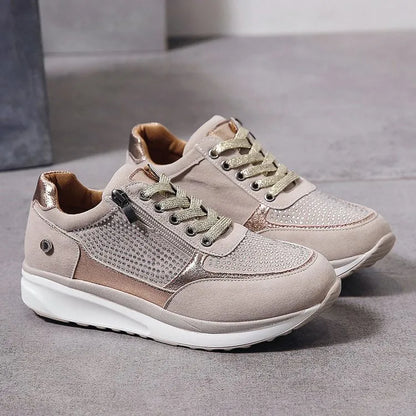 Ysaline - Ergonomische, Bequeme und Elegante Sneakers für Lange Spaziergänge und City-Trips mit Glänzenden Schnürsenkeln und Reißverschluss