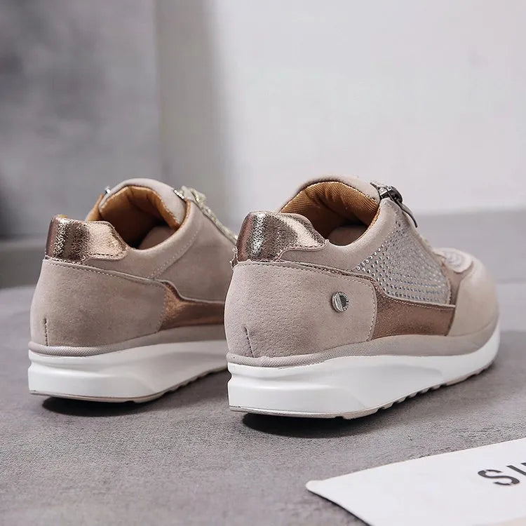 Ysaline - Ergonomische, Bequeme und Elegante Sneakers für Lange Spaziergänge und City-Trips mit Glänzenden Schnürsenkeln und Reißverschluss
