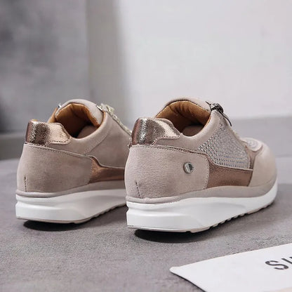 Ysaline - Ergonomische, Bequeme und Elegante Sneakers für Lange Spaziergänge und City-Trips mit Glänzenden Schnürsenkeln und Reißverschluss