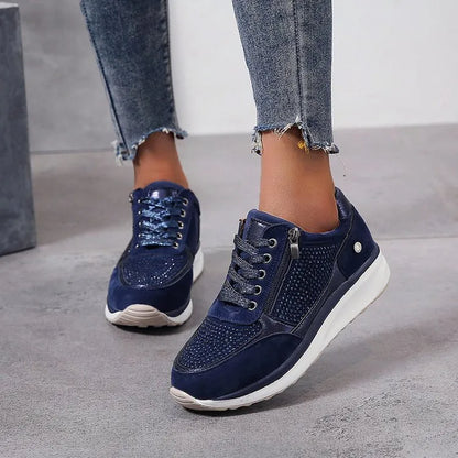 Ysaline - Ergonomische, Bequeme und Elegante Sneakers für Lange Spaziergänge und City-Trips mit Glänzenden Schnürsenkeln und Reißverschluss