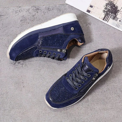 Ysaline - Ergonomische, Bequeme und Elegante Sneakers für Lange Spaziergänge und City-Trips mit Glänzenden Schnürsenkeln und Reißverschluss