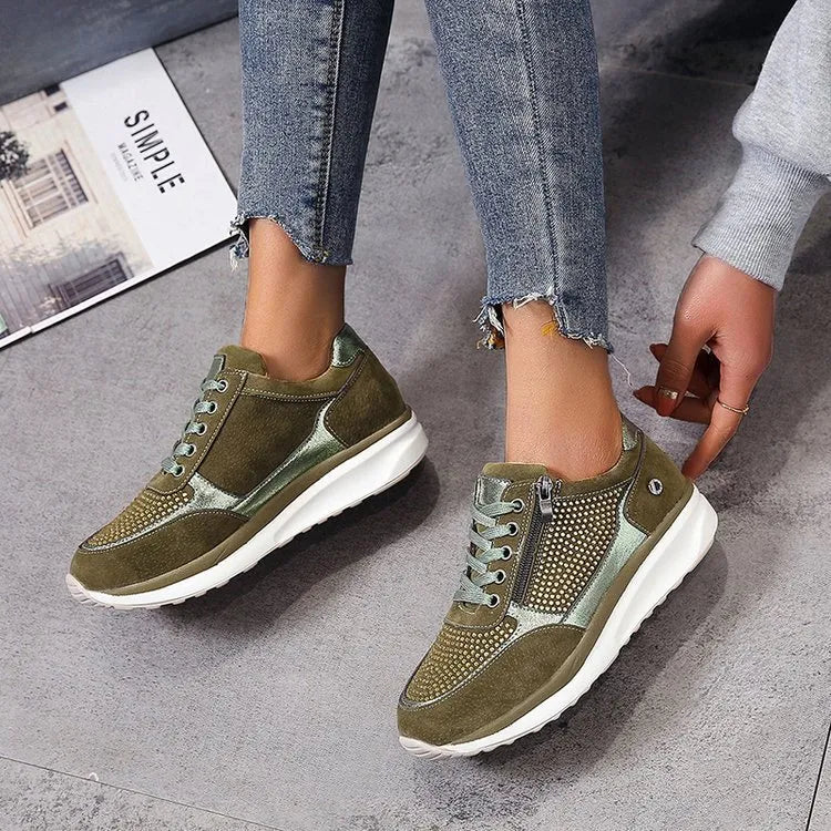 Ysaline - Ergonomische, Bequeme und Elegante Sneakers für Lange Spaziergänge und City-Trips mit Glänzenden Schnürsenkeln und Reißverschluss