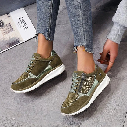 Ysaline - Ergonomische, Bequeme und Elegante Sneakers für Lange Spaziergänge und City-Trips mit Glänzenden Schnürsenkeln und Reißverschluss