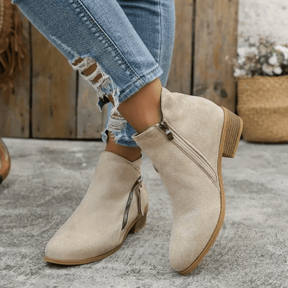Zélyna - Elegante Niedrige Stiefeletten aus Wildleder für Damen, Frühling, mit Reißverschluss und Kleinem Absatz, Einfarbig