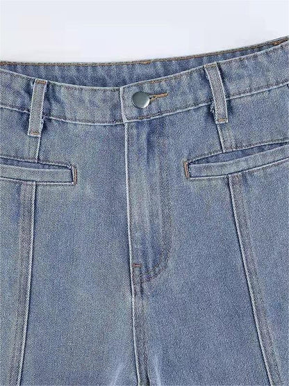 Moréa - Jean Évasé Stretch Taille Haute für Frauen mit Patchwork von Zwei Sternen auf dem Rücken