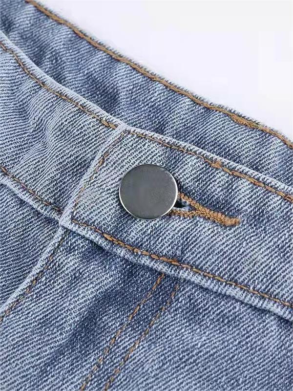 Moréa - Jean Évasé Stretch Taille Haute für Frauen mit Patchwork von Zwei Sternen auf dem Rücken