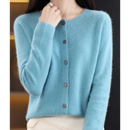 Bérélie - Damen-Cardigan mit Bootsausschnitt aus reiner Merinowolle, Cashmere-Stil, einfarbig