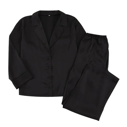 Noélya - Damen Pyjama-Set aus luxuriösem Satin mit Langarmshirt und langer Hose