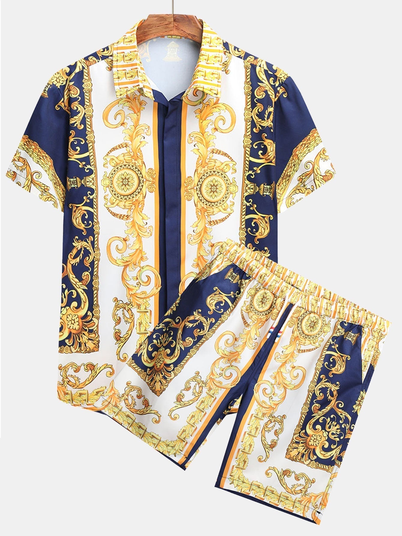 Stylisches Sommer Set mit Barock-Print – Kurzarm Hemd & Shorts für Herren