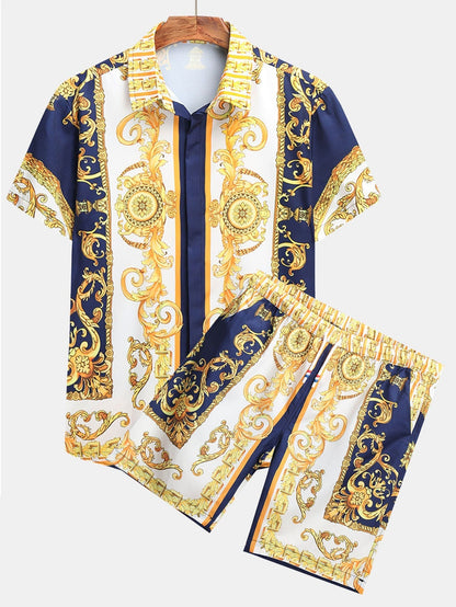 Stylisches Sommer Set mit Barock-Print – Kurzarm Hemd & Shorts für Herren