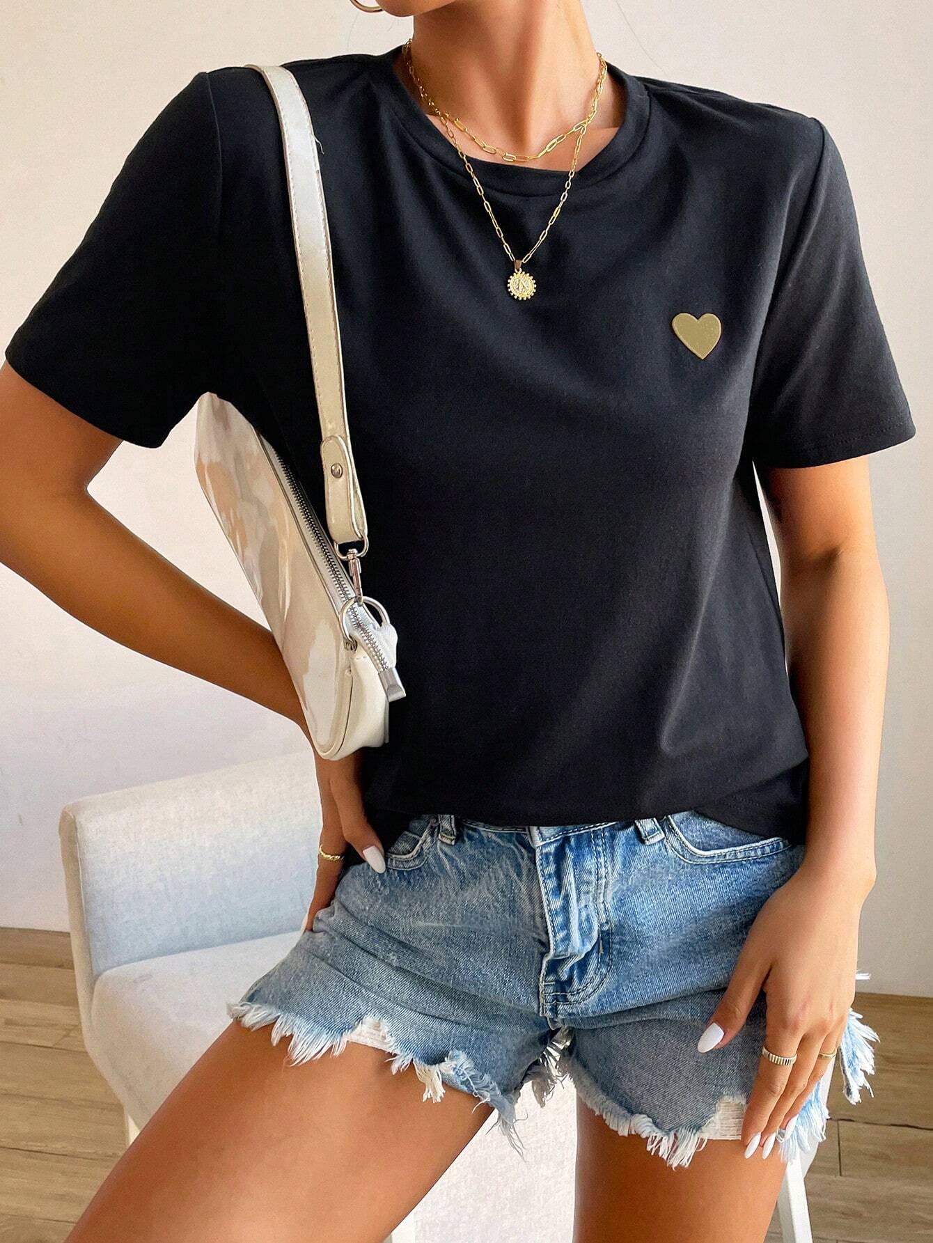 Méloria - Kurzarm T-Shirt mit Rundhalsausschnitt und Herz-Augen-Detail