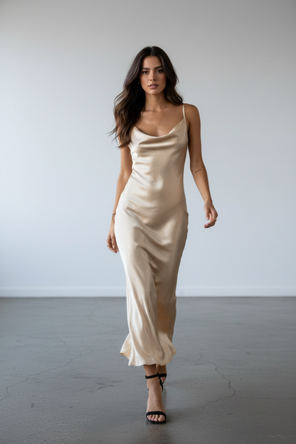 Amaëlle - Satin Kleid mit drapiertem Ausschnitt