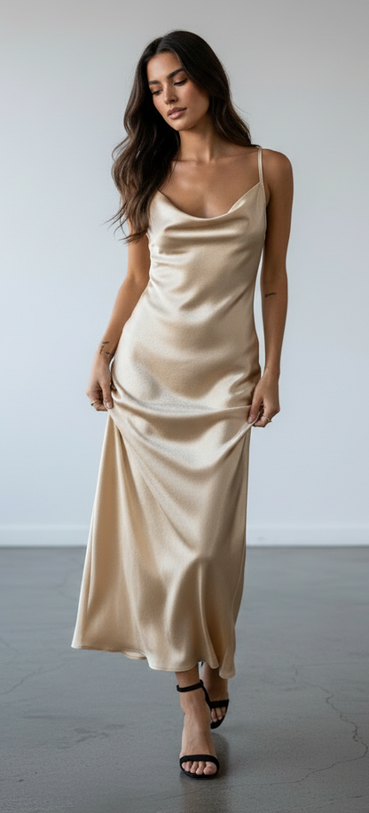 Amaëlle - Satin Kleid mit drapiertem Ausschnitt