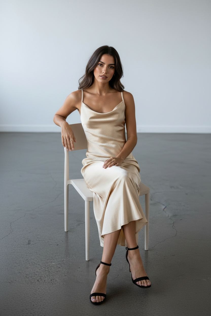 Amaëlle - Satin Kleid mit drapiertem Ausschnitt