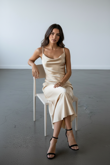 Amaëlle - Satin Kleid mit drapiertem Ausschnitt