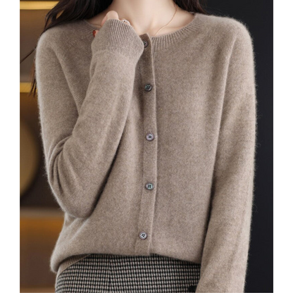 Bérélie - Damen-Cardigan mit Bootsausschnitt aus reiner Merinowolle, Cashmere-Stil, einfarbig