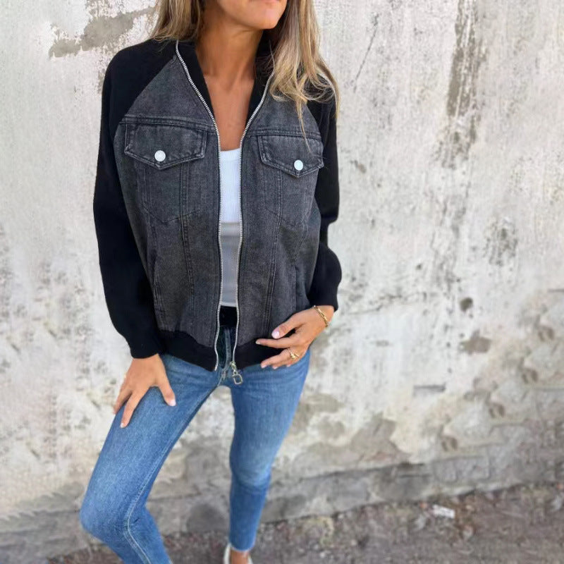 Aurélora - Weste für Frauen aus Denim und Jersey, mit Reißverschluss und Kapuze