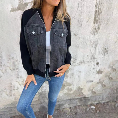 Aurélora - Weste für Frauen aus Denim und Jersey, mit Reißverschluss und Kapuze