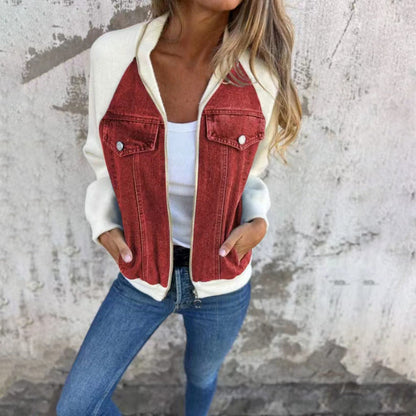 Aurélora - Weste für Frauen aus Denim und Jersey, mit Reißverschluss und Kapuze