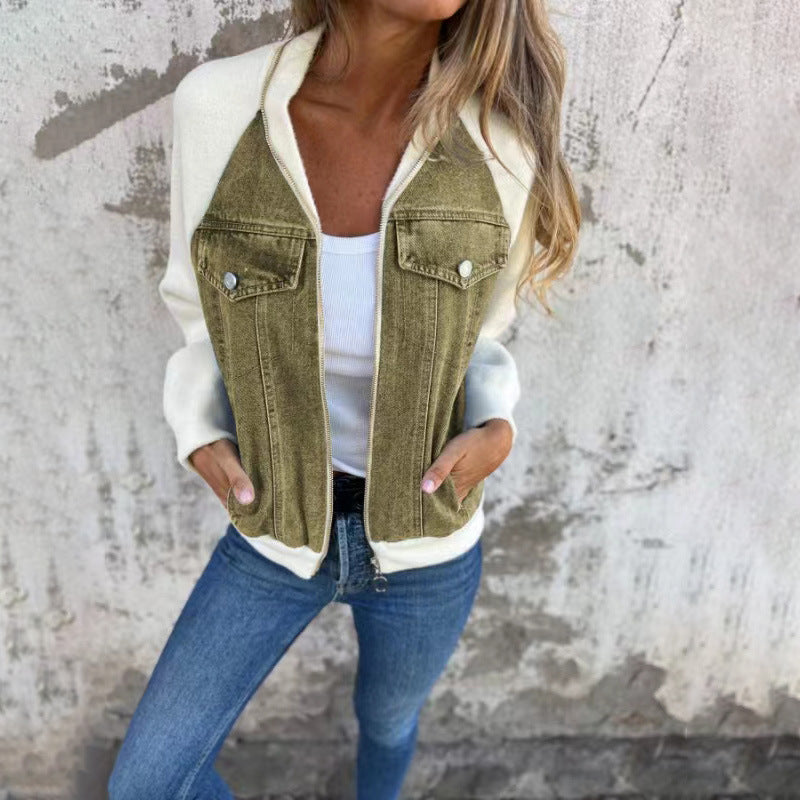 Aurélora - Weste für Frauen aus Denim und Jersey, mit Reißverschluss und Kapuze
