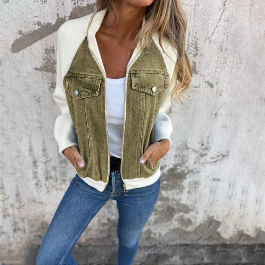 Aurélora - Weste für Frauen aus Denim und Jersey, mit Reißverschluss und Kapuze