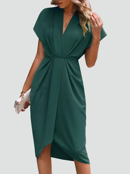 Elegantes Wickelkleid mit V-Ausschnitt – Figurbetontes Midikleid für Damen