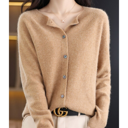 Bérélie - Damen-Cardigan mit Bootsausschnitt aus reiner Merinowolle, Cashmere-Stil, einfarbig