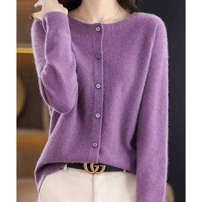 Bérélie - Damen-Cardigan mit Bootsausschnitt aus reiner Merinowolle, Cashmere-Stil, einfarbig