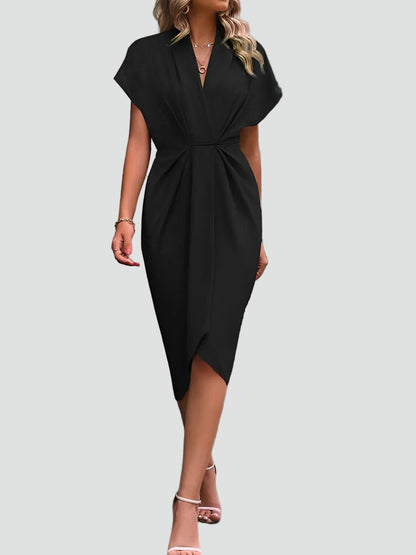 Elegantes Wickelkleid mit V-Ausschnitt – Figurbetontes Midikleid für Damen