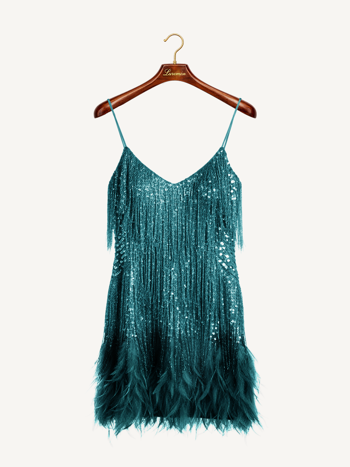 Elegantes Pailletten Fransenkleid für Damen – Glamouröses Party Cocktailkleid mit Federsaum